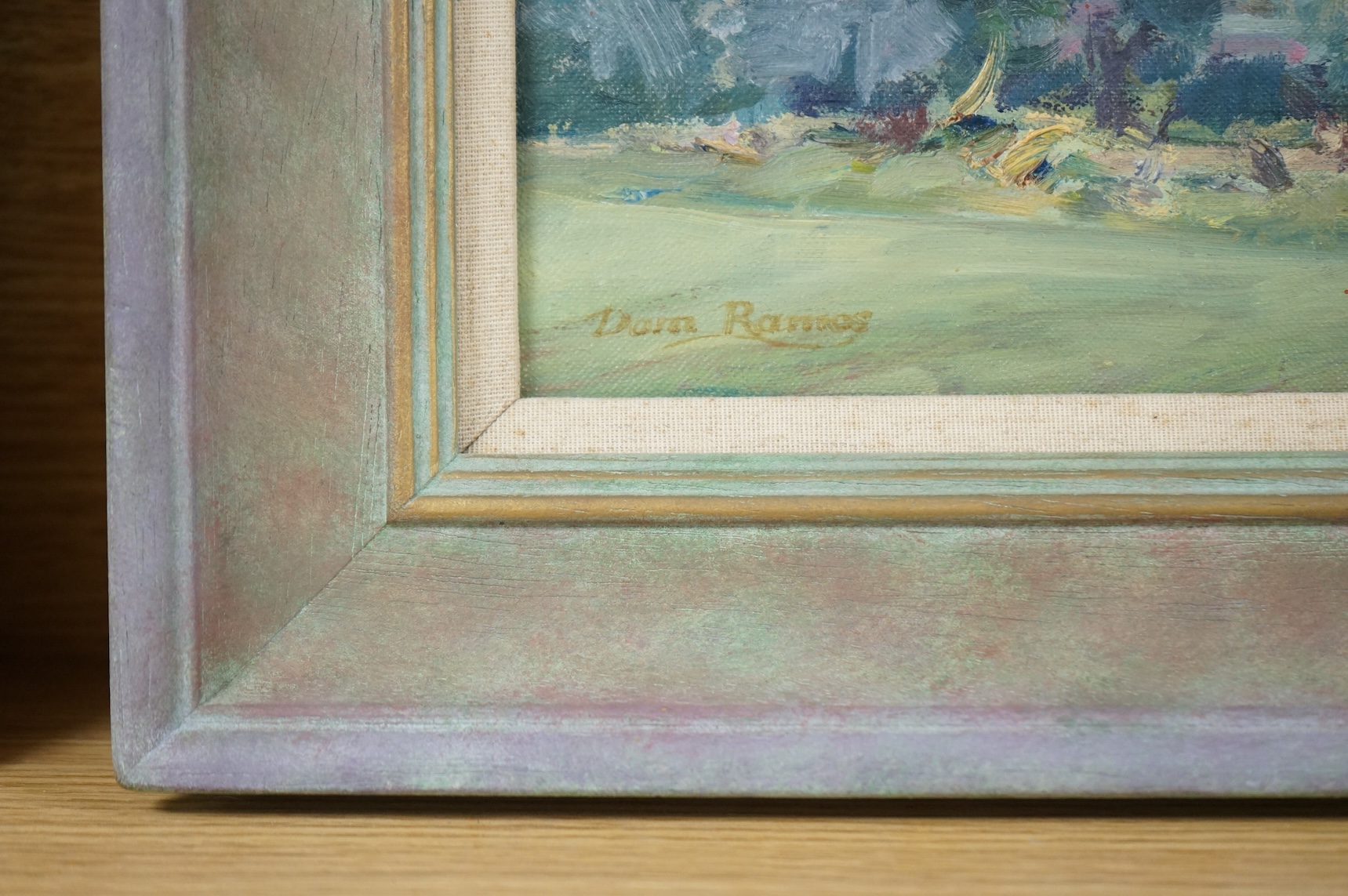 Dom Ramos (b.1966), ‘Priory Wall’, signed, oil on canvas, 28 x 43cm